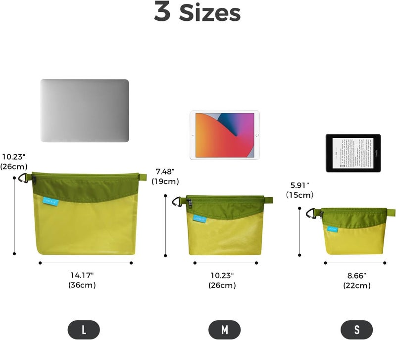 pack all 3 Pcs Water-resistant Material Zipper Pouch Set, Mesh Zipper Bags for Storage, Travel, Office (Green) - Image 2